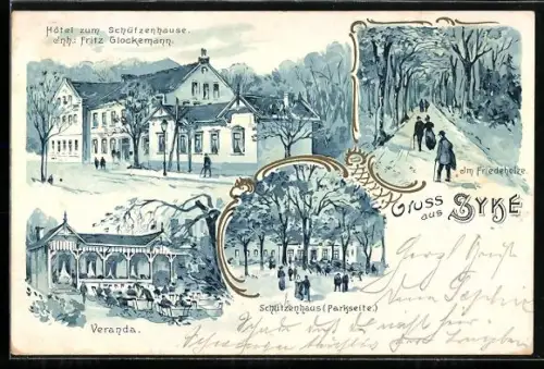 Lithographie Syke, Hotel zum Schützenhause, Im Friedeholze