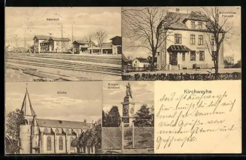 AK Kirchweyhe / Weyhe, Bahnhof, Kaiserliches Postamt, Kirche