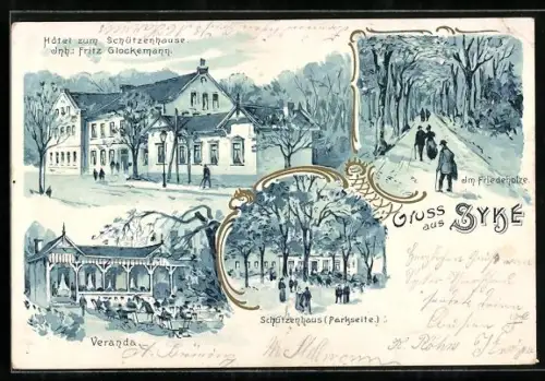 Lithographie Syke, Hotel zum Schützenhause, Im Friedeholze