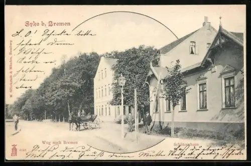AK Syke b. Bremen, Gasthof Schützenhaus und Strasse Weg nach Bremen