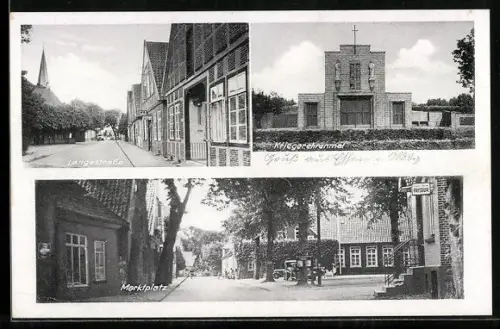 AK Essen / Oldenburg, Friseur am Marktplatz, Kriegerehrenmal, Langestrasse