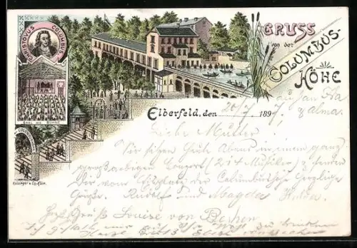 AK Elberfeld, Columbus-Höhe, Saal mit Bühne und Pool mit Booten