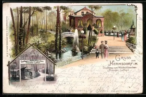 Lithographie Berlin-Hermsdorf, Gasthaus zum Waldschlösschen