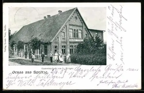 AK Sprötze, Familie vor der Gastwirtschaft von L. Kröger