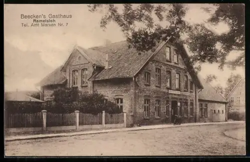 AK Ramelsloh, Partie bei Beecken`s Gasthaus mit Grünanlagen