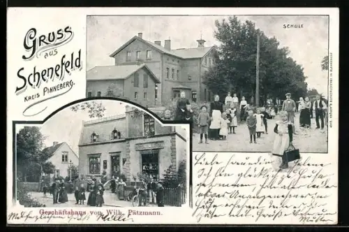 AK Schenefeld /Pinneberg, Schule und Geschäft von Wilh. Pätzmann