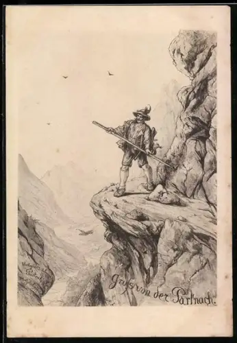 AK Garmisch, Gruss von der Partnach, Wanderer in den Bergen, sehr früher Druck