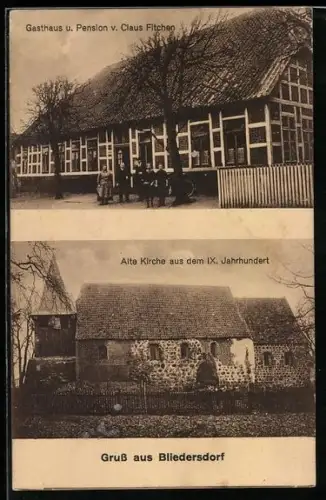 AK Bliedersdorf, Gasthaus u. Pension v. Claus Fitchen und Alte Kirche