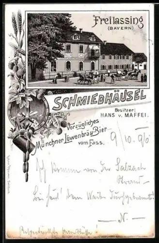 Lithographie Freilassing, Gasthaus Schmiedhäusel von Hans v. Maffei