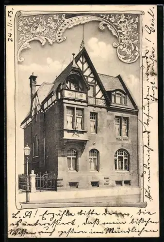 AK Mannheim, Villa Carl Richard Sauerbeck mit Blumendekor