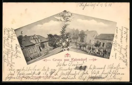 AK Kahnsdorf, Gasthaus mit Strassenpartie