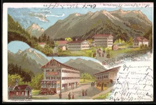 Lithographie Neuhaus /Schliersee, Kurhaus und Panorama