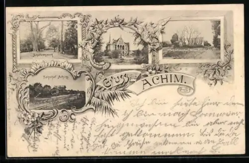 AK Achim, Bahnhof, Schützenpark und Lindemanns Schloss