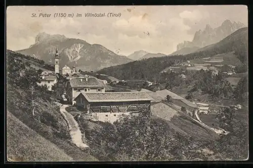 AK St. Peter /Villnöstal, Blick über Dächer