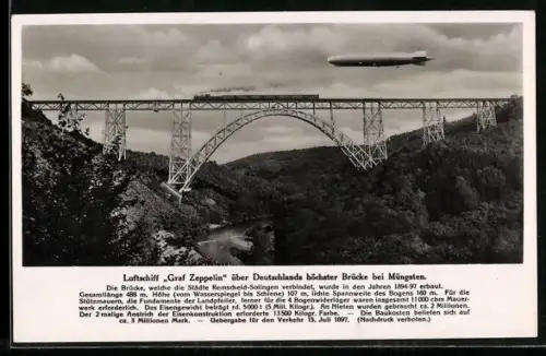 AK Müngsten, Luftschif Graf Zeppelin über Deutschlands höchster Brücke