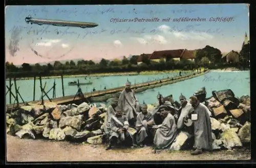 AK Offiziers-Patrouille mit aufklärendem Zeppelin