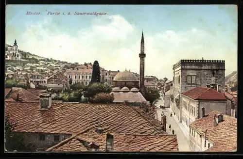 AK Mostar, Partie in der Sauerwaldgasse mit Moschee