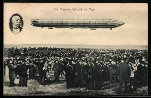 AK Das Zeppelin-Luftschiff im Fluge, Portrait Graf Zeppelin