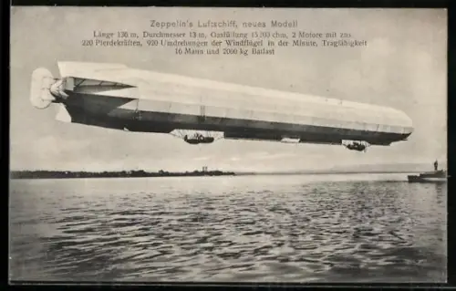 AK Zeppelin`s Luftschiff, neues Modell im Flug