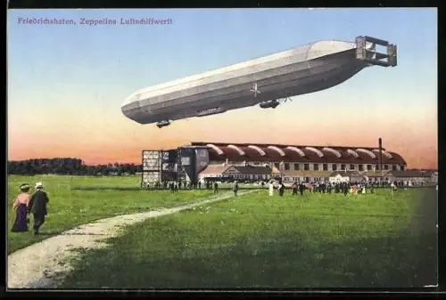 AK Friedrichshafen, Zeppelin über der Luftschiffwerft