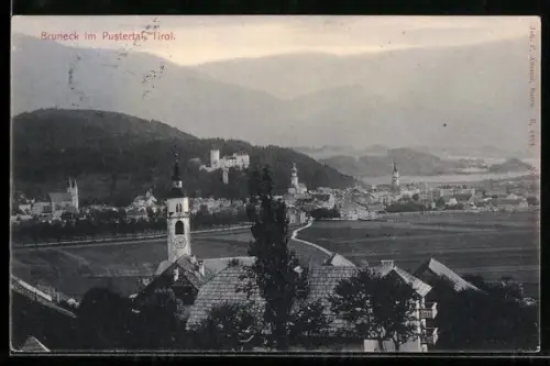 AK Bruneck im Pustertal, Totalansicht mit Bergen