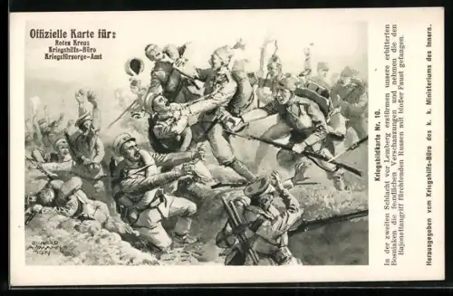 Künstler-AK Schlacht vor Lemberg, Bosniaken erstürmen die feindlichen Verschanzungen, Rotes Kreuz