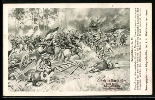 AK Österreichische Armee, Kampf um eine russische Fahne in Mszana, Rotes Kreuz