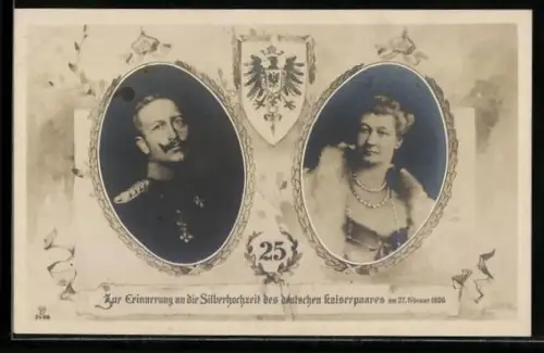 AK Kaiser Wilhelm II. und Kaiserin Auguste Viktoria von Preussen, Silberhochzeit am 27.2.1906