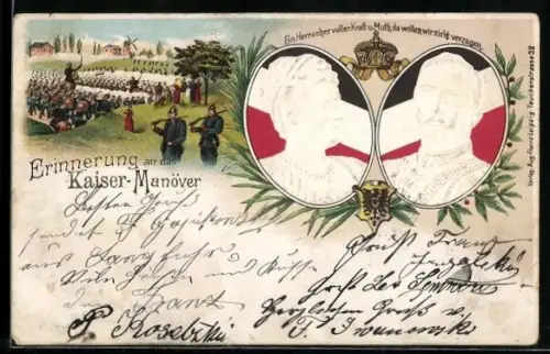 Präge-AK Kaisermanöver, Das Kaiserpaar im Porträt