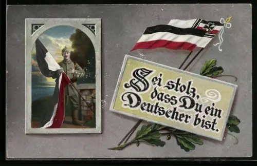AK Patriotischer Spruch mit Reichsfahne und Eichenblättern