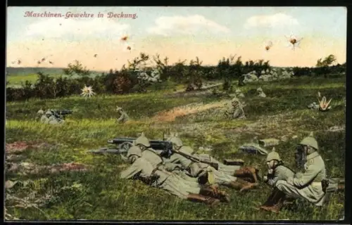 AK Infanterie mit Maschinengewehren in Deckung