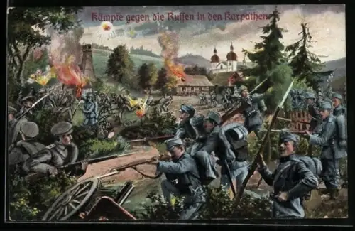 AK Schlacht mit den Russen in den Karpathen