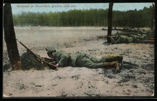 AK Soldaten in Feuerlinie graben sich ein