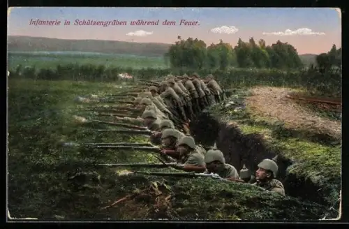 AK Soldaten der Infanterie im Schützengraben während des Gefechts