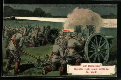 Künstler-AK Artillerie-Nachtgefecht mit Zielbeleuchtung durch Scheinwerfer