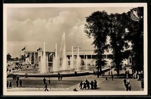 AK Düsseldorf-Schlageterstadt, Grosse Reichsausstellung Schaffendes Volk 1937, Grosse Leuchtfontäne a. d. Hauptfestplatz