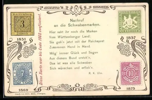 AK Nachruf an die Schwabenmarken, 1851, 1869, 1857