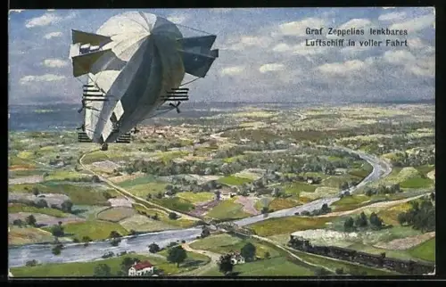 AK Graf Zeppelin lenkbares Luftschiff in voller Fahrt