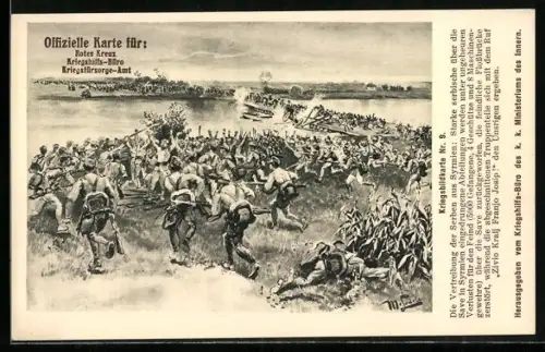 AK Rotes Kreuz Nr. 9, Syrmien, Die Vertreibung der Serben, Serbische Soldaten werden über die Save zurückgeworfen