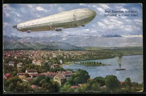 AK Zeppelin Luftschiff in voller Fahrt