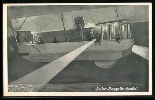AK Zeppelin bei einer Nachtfahrt, Nahaufnahme der Gondel