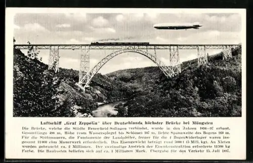 AK Müngsten, Luftschif Graf Zeppelin über Deutschlands höchster Brücke