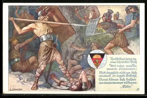 AK Deutscher Schulverein Nr. 391: Lodfafner lerne belehrenden Rath: Blick ängstlich nicht um dich..., Germanenkult