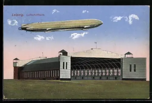 AK Leipzig, Luftschiffhalle mit Luftschiff Sachsen