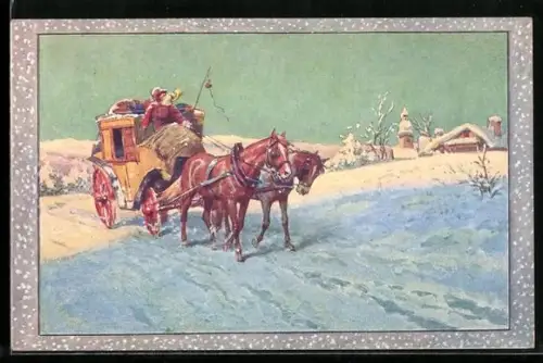 AK Postkutsche fährt durch den Schnee