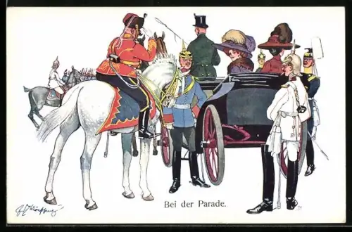 Künstler-AK Fritz Schönpflug: Bei der Parade, Soldatenhumor