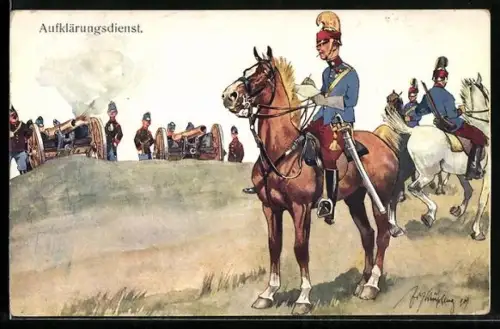 Künstler-AK Fritz Schönpflug: Aufklärungsdienst, Geschütze in Position