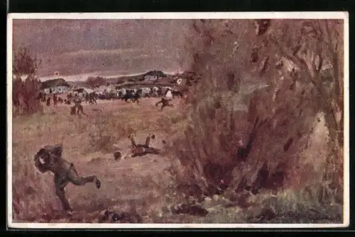 Künstler-AK Rotes Kreuz Nr. 446, Fliegerbombe, Luftangriff