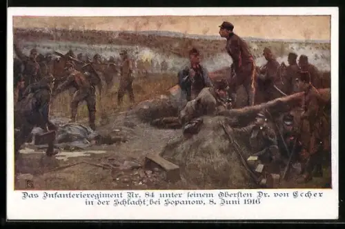 Künstler-AK Deutscher Schulverein NR: 1082, Das Infanterie-Regiment Nr. 84, Schlacht bei Sopanow, Juni 1916