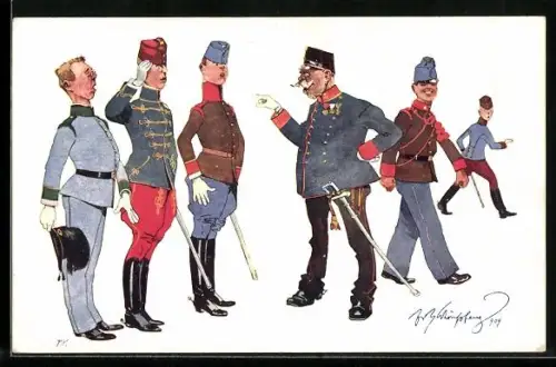 Künstler-AK Fritz Schönpflug: Offizier und Soldaten
